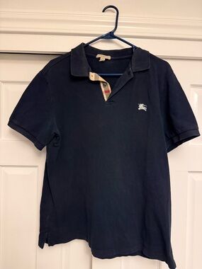 Vintage Burberry Brit Polo Shirt Black Size XL Nova Check Detail Short Sleeve